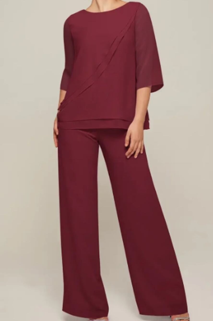 AW BRIDAL 12 L burgundy chiffon Allison Straight Leg 2 pc pantsuit NEW B24